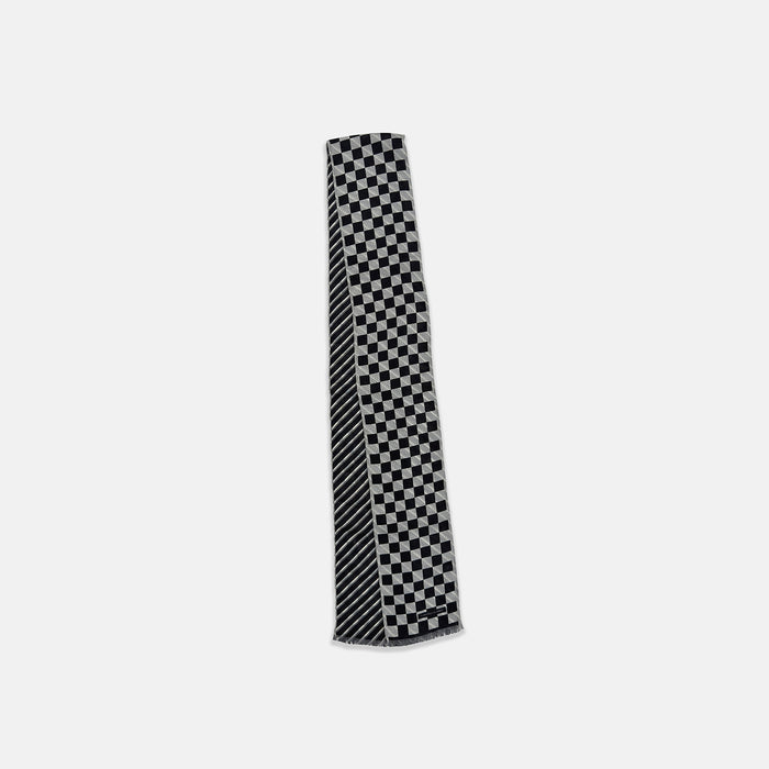 SILK SCARF DOUBLESIDE CHEQUERED WHT WITH NVY/WHT Image 4