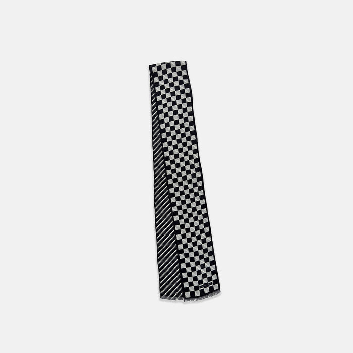 SILK SCARF DOUBLESIDE CHEQUERED NVY WITH NVY/WHT Image 4