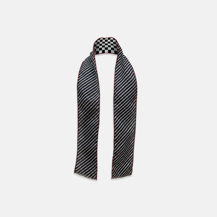 SILK SCARF DOUBLESIDE CHEQUERED RED WITH NVY/WHT Image 1