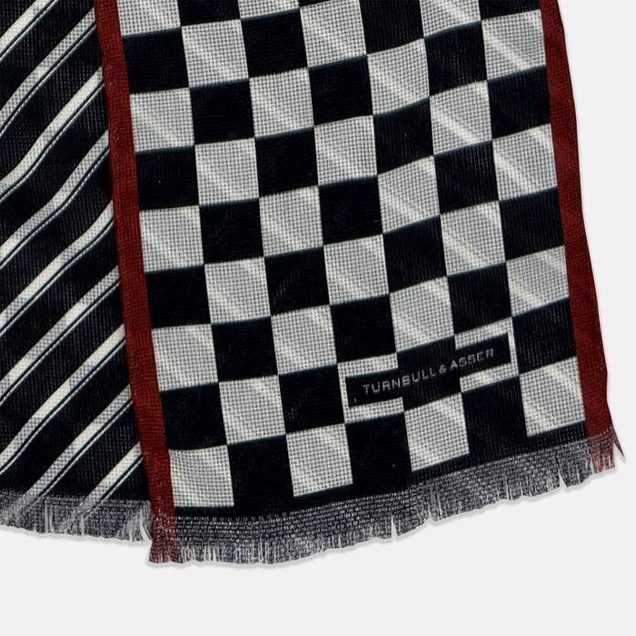 SILK SCARF DOUBLESIDE CHEQUERED RED WITH NVY/WHT Image 2