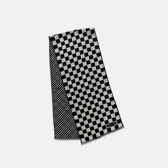 SILK SCARF CHEQUERED THIN STRIPE  NVY WITH NVY/WHT Image 4