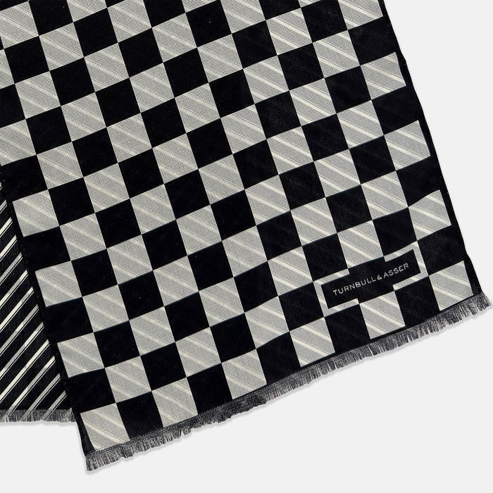 SILK SCARF CHEQUERED THIN STRIPE  NVY WITH NVY/WHT Image 2