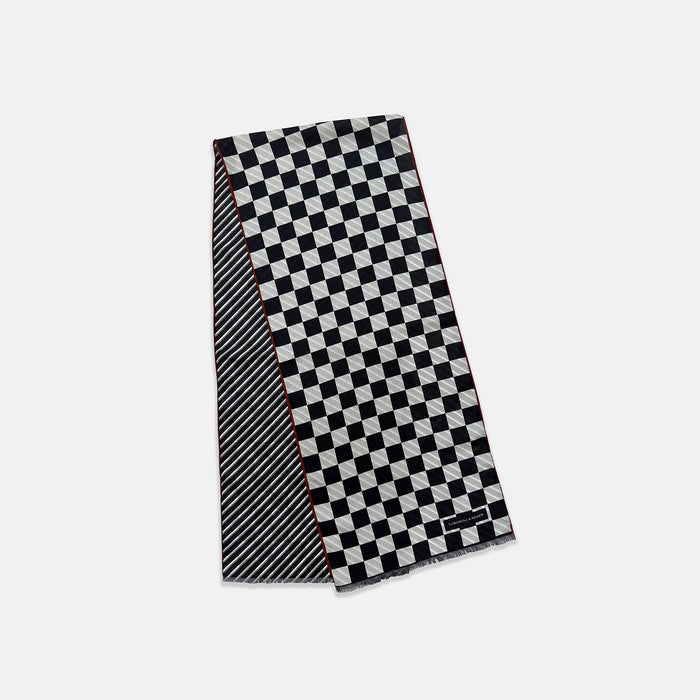 SILK SCARF CHEQUERED THIN STRIPE  RED WITH NVY/WHT Image 4