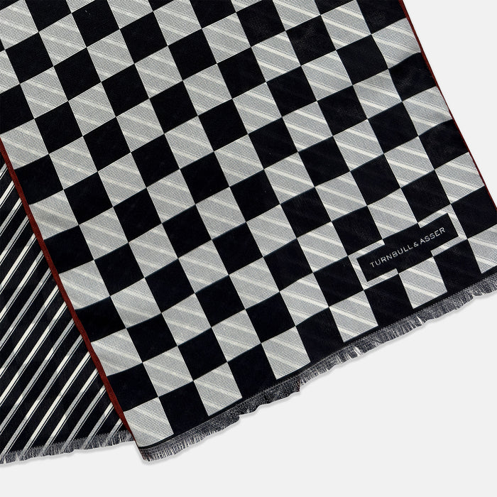 SILK SCARF CHEQUERED THIN STRIPE  RED WITH NVY/WHT Image 2