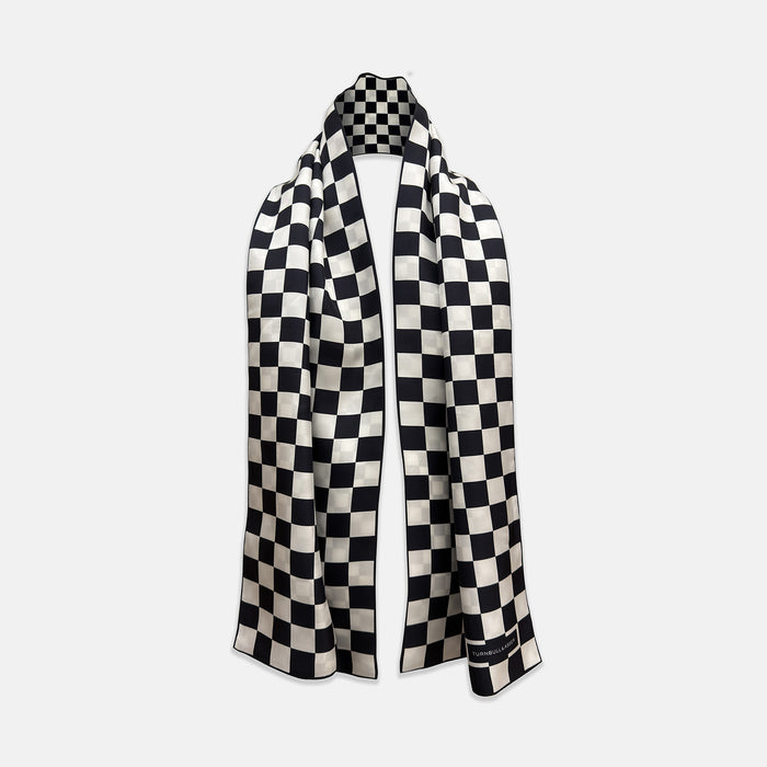 SILK SCARF DOUBLE CHEQUERED NAVY/WHITE Image 6