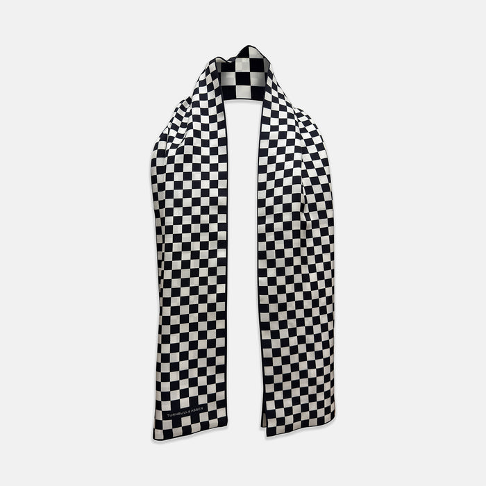 SILK SCARF DOUBLE CHEQUERED NAVY/WHITE Image 1