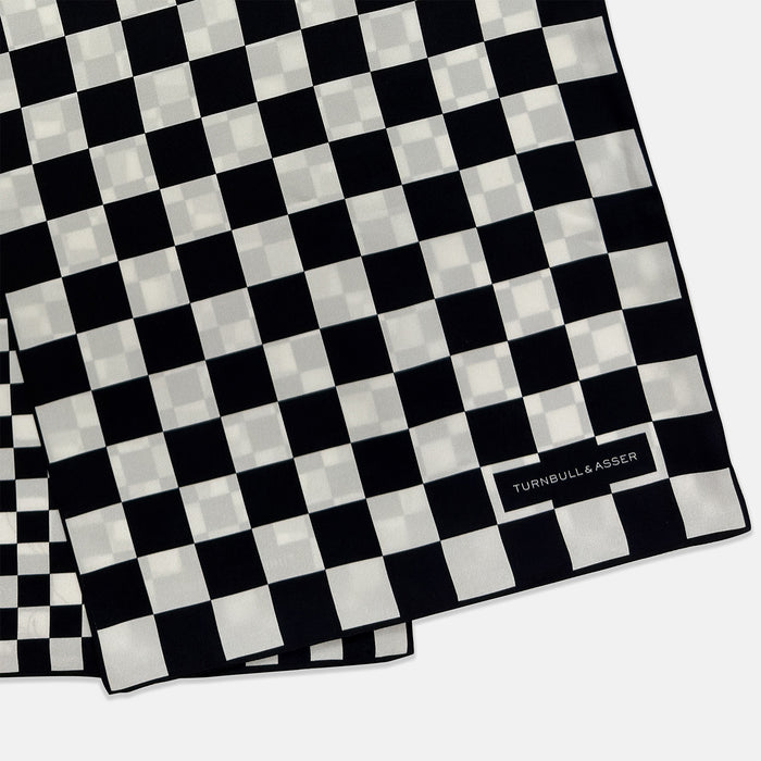 SILK SCARF DOUBLE CHEQUERED NAVY/WHITE Image 2