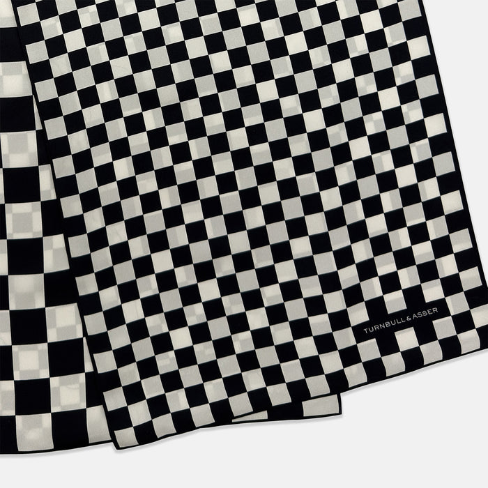 SILK SCARF DOUBLE CHEQUERED NAVY/WHITE Image 3