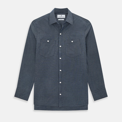 Navy and White Pin Check Piccadilly Shirt