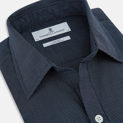 Navy and White Pin Check Piccadilly Shirt Image 1