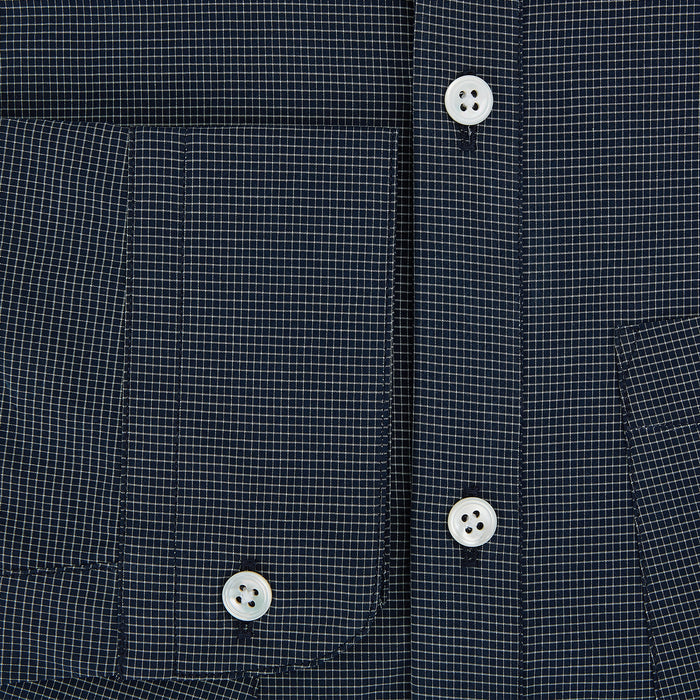 Navy and White Pin Check Piccadilly Shirt Image 3