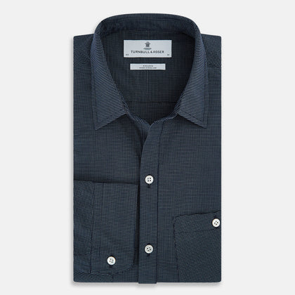 Navy and White Pin Check Piccadilly Shirt Image 4