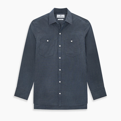 Navy and White Pin Check Piccadilly Shirt Image 6
