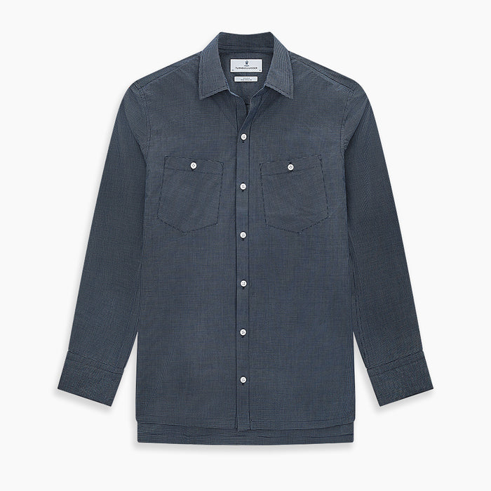 Navy and White Pin Check Piccadilly Shirt Image 6