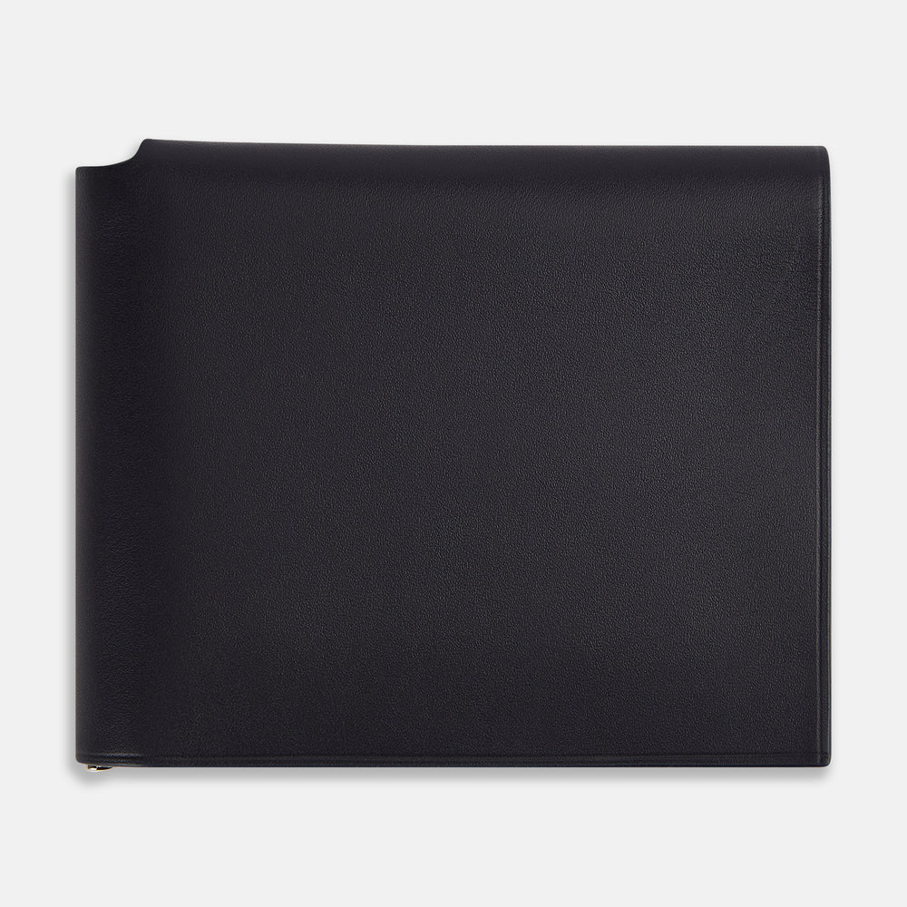 Navy Leather Trifold Card Holder with Metal Money Clip OS