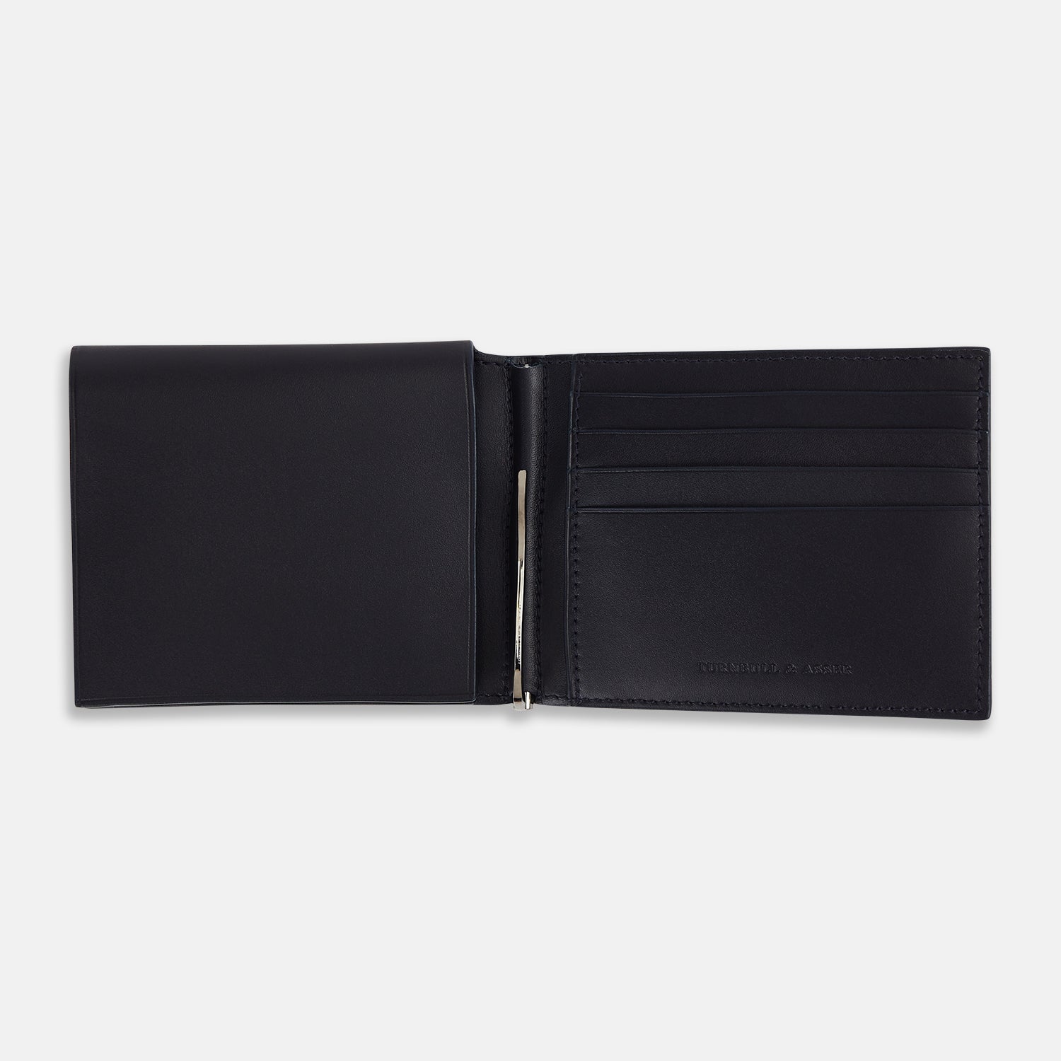 View 2 of product Navy Leather Trifold Card Holder with Metal Money Clip OS