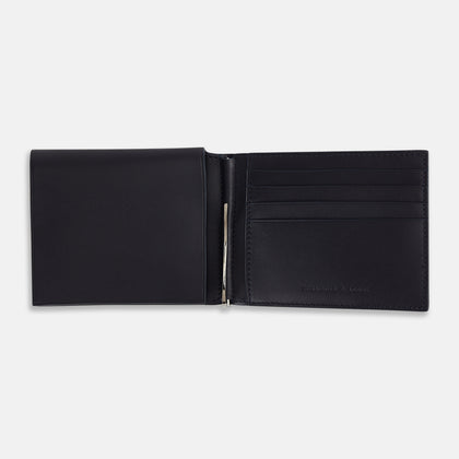 Navy Leather Trifold Card Holder with Metal Money Clip Image 1