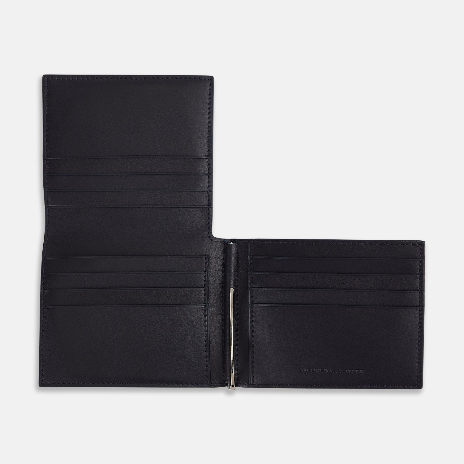 View 3 of product Navy Leather Trifold Card Holder with Metal Money Clip OS