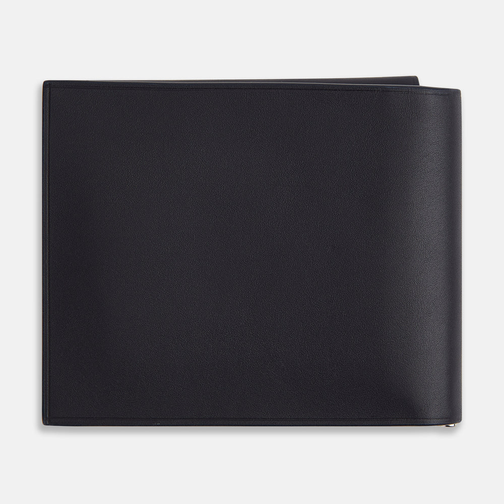 Navy Leather Trifold Card Holder with Metal Money Clip OS