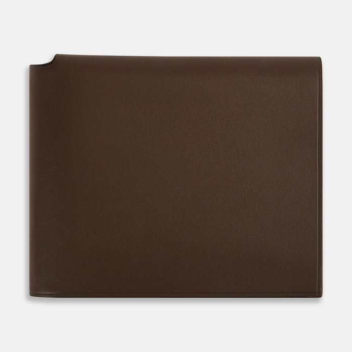 Dark Chocolate  Leather Trifold Card Holder with Metal Money Clip