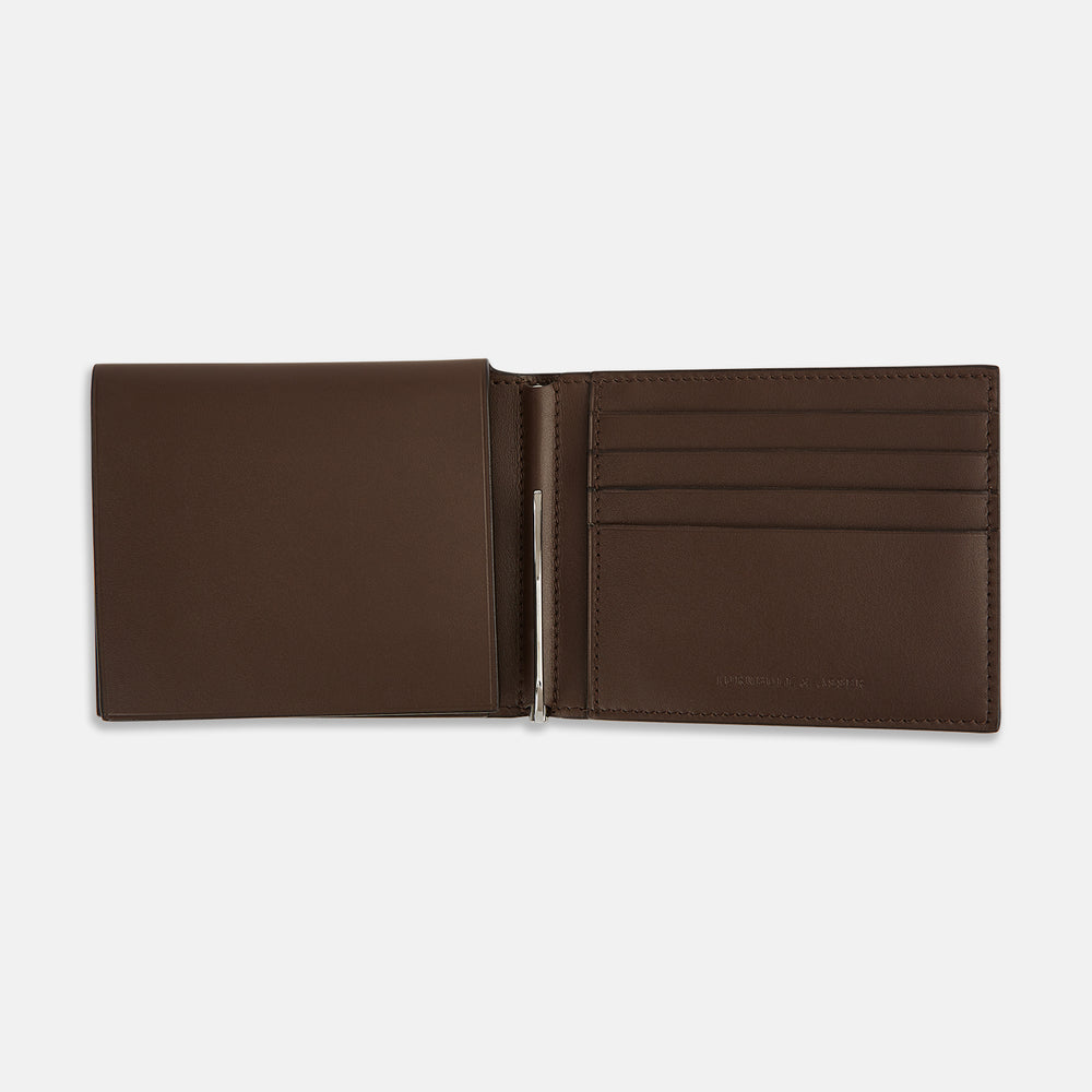 Dark Chocolate  Leather Trifold Card Holder with Metal Money Clip OS