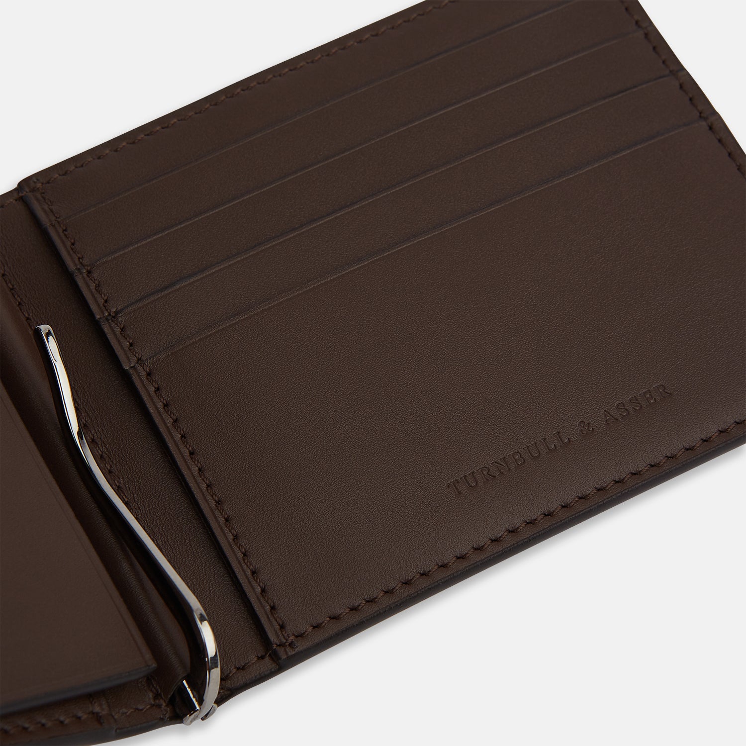 View 4 of product Dark Chocolate  Leather Trifold Card Holder with Metal Money Clip OS