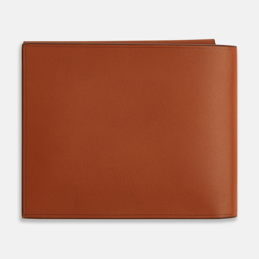 Cognac Leather Trifold Card Holder with Metal Money Clip OS