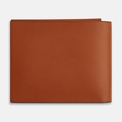 Cognac Leather Trifold Card Holder with Metal Money Clip Image 4