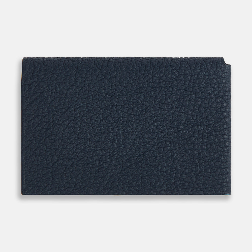 Navy Full-Grain Leather Trifold Wallet OS