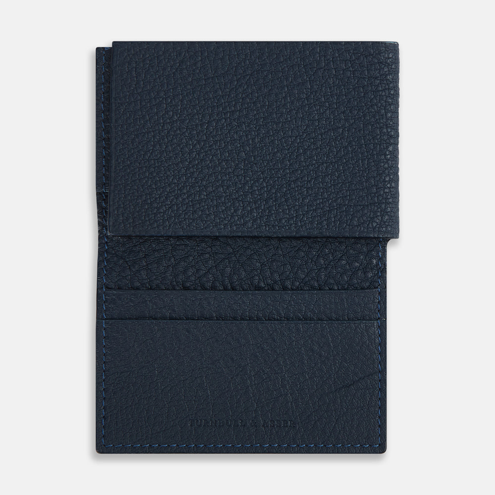 Navy Full-Grain Leather Trifold Wallet OS
