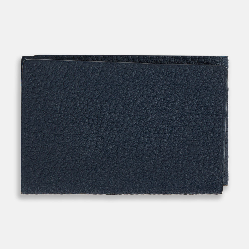 Navy Full-Grain Leather Trifold Wallet OS