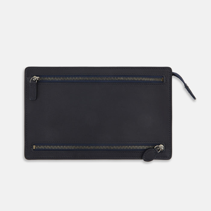 Navy Leather Zip Envelope Pouch