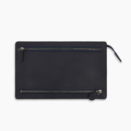 Navy Leather Zip Envelope Pouch Image 3