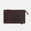 View 1 of product The Turnbull & Asser UK Burgundy Leather Zip Envelope Pouch features two horizontal zipper compartments with matching leather pulls, making it a stylish travel accessory or passport holder.