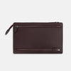 View 3 of product The Turnbull & Asser UK Burgundy Leather Zip Envelope Pouch features two horizontal zipper compartments with matching leather pulls, making it a stylish travel accessory or passport holder.
