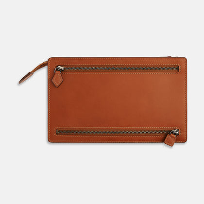 Cognac Leather Zip Envelope Pouch