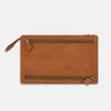 View 3 of product The Turnbull & Asser UK Cognac Full-Grain Leather Zip Envelope Pouch features two horizontal zippered pockets, one at the top and one at the bottom, shown on a plain white background.