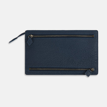 Navy Full-Grain Leather Zip Envelope Pouch