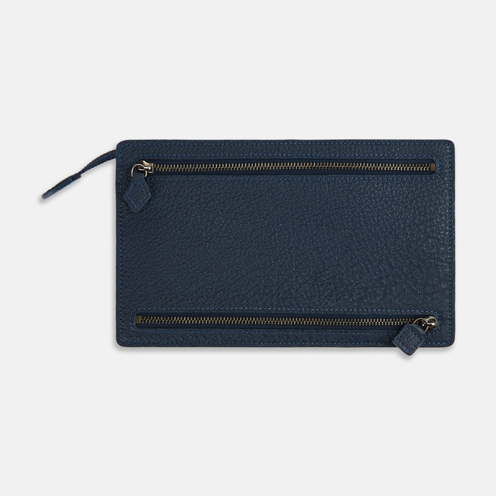 Navy Full-Grain Leather Zip Envelope Pouch