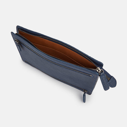Navy Full-Grain Leather Zip Envelope Pouch Image 1