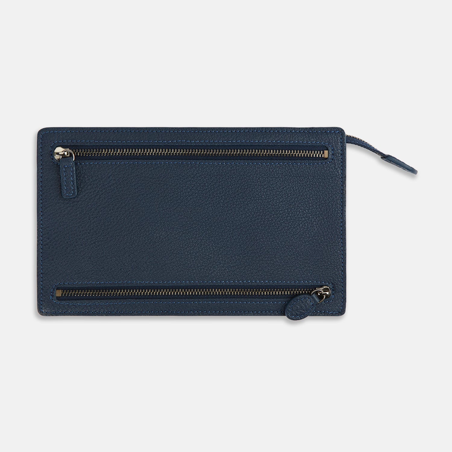 View 3 of product Navy Full-Grain Leather Zip Envelope Pouch OS