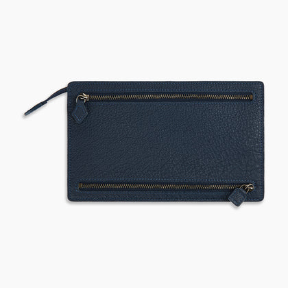 Navy Full-Grain Leather Zip Envelope Pouch Image 3