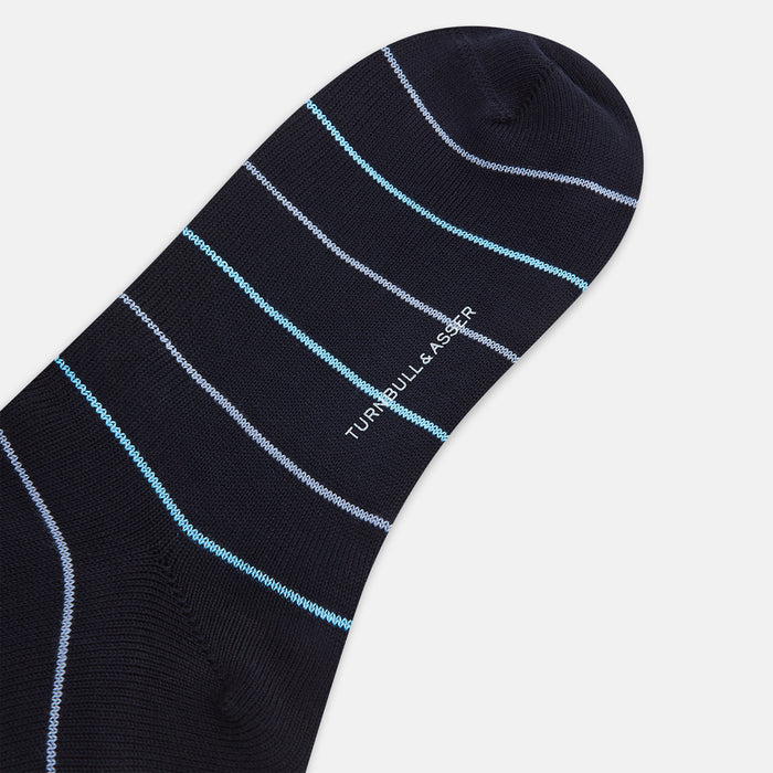 Navy Striped Mid-Length Socks Image 2
