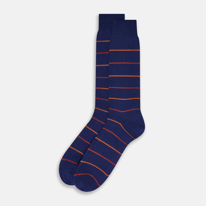Royal Blue and Orange Striped Mid-Length Socks Image 1