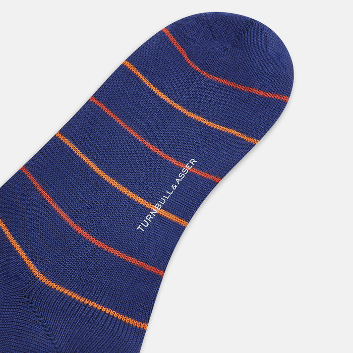Royal Blue and Orange Striped Mid-Length Socks Image 2
