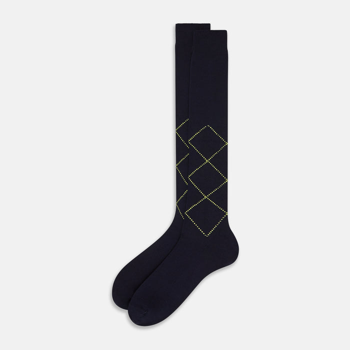 Navy Diamond Long Socks Image 1