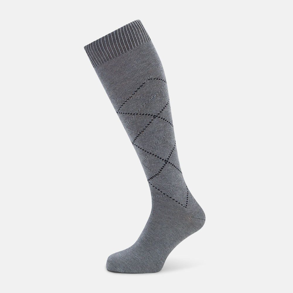 SOCKS LONG COTTON DIAMOND ON LIGHT GREY MELANGE 10+