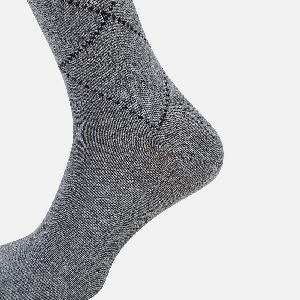 SOCKS LONG COTTON DIAMOND ON LIGHT GREY MELANGE 10+