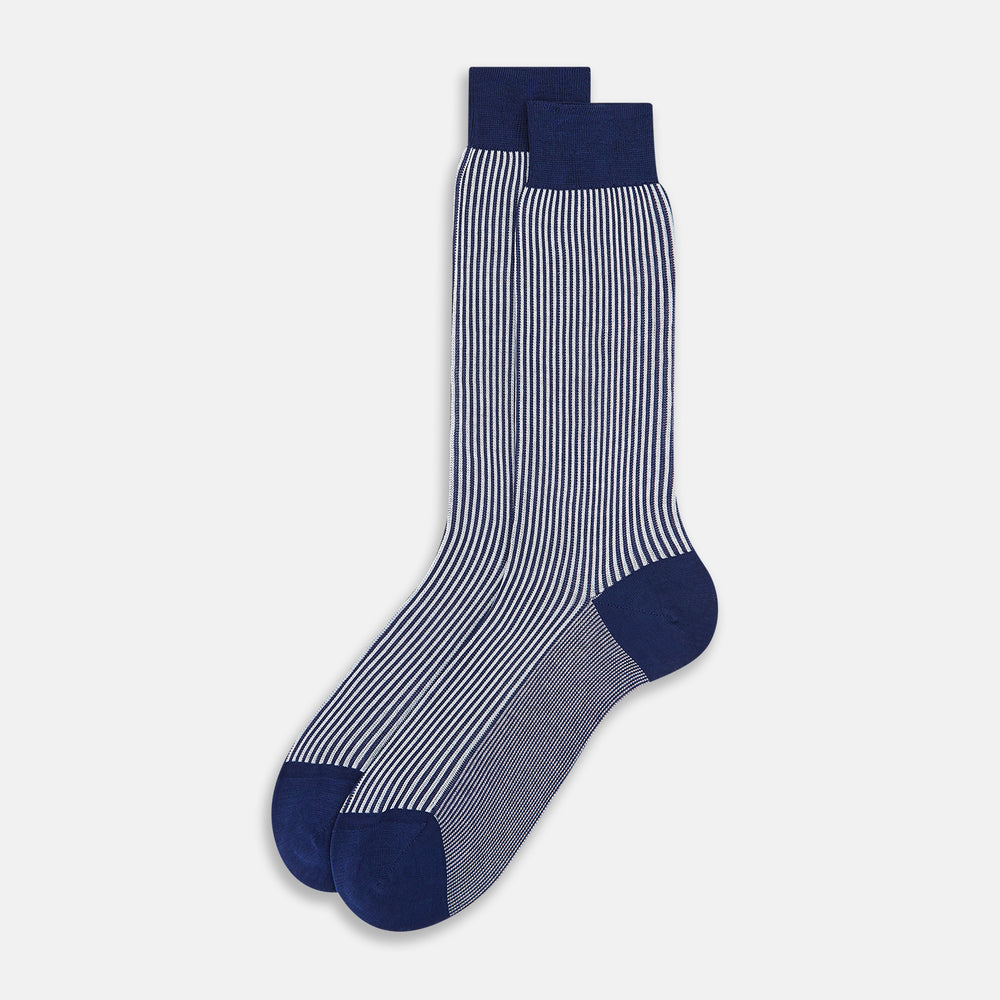 SOCKS SHORT COTTON ROYAL BLUE AND WHITE STRIPE 10+