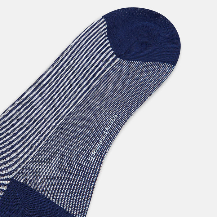 Royal Blue and White Striped Mid-Length Socks Image 2